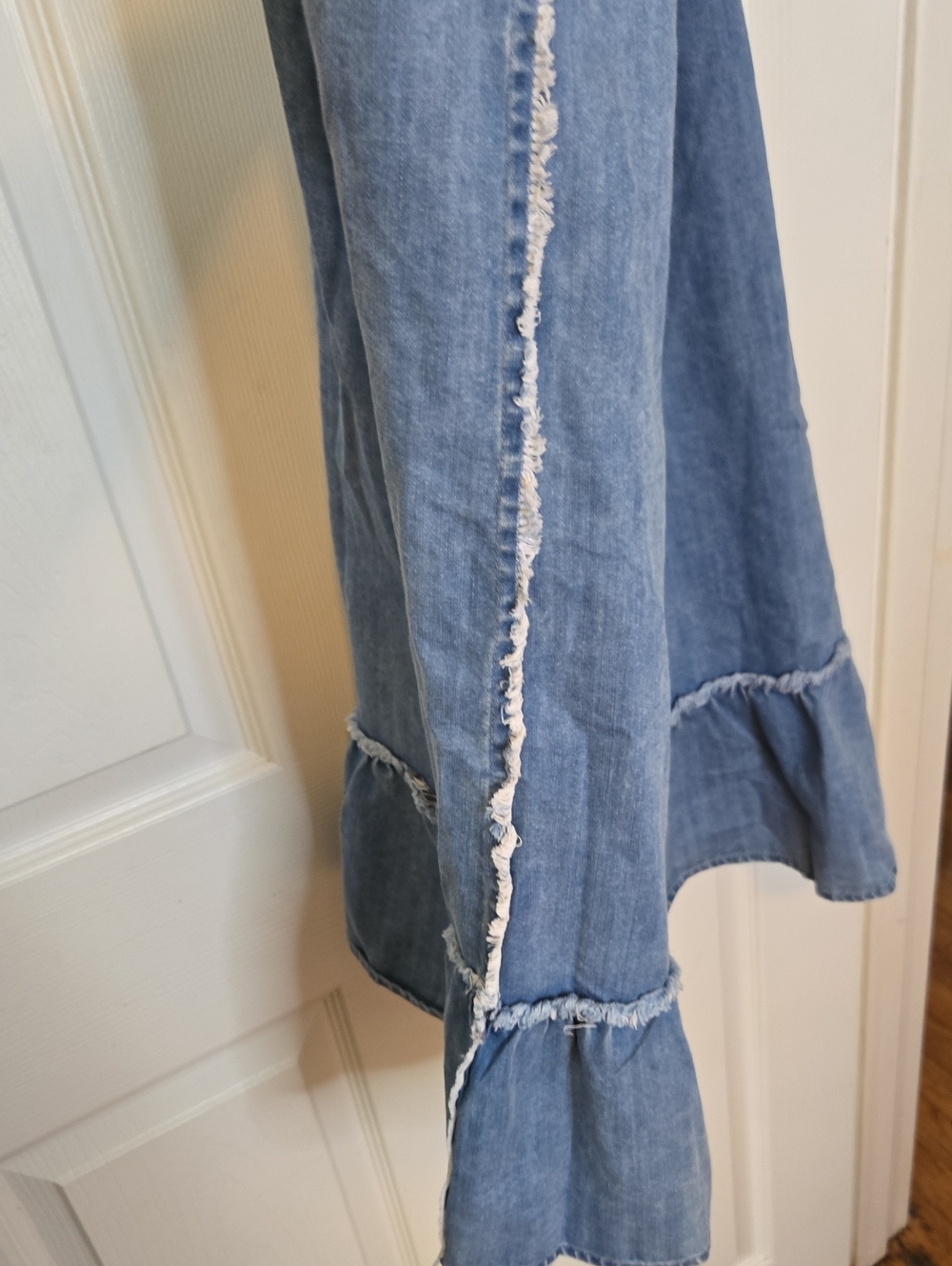 New In Light Blue Denim Dress with Gathered Waist - Picture 5 of 5